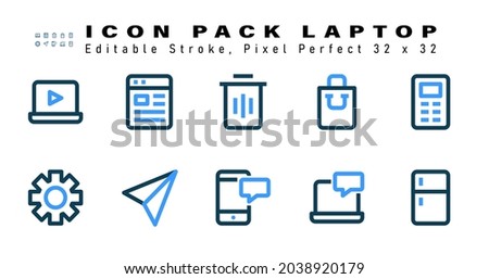 Icon Set of Laptop Two Color Icons. Contains such Icons as Calculator, Settings, Send, Mobile etc. Editable Stroke. 64 x 64 Pixel Perfect