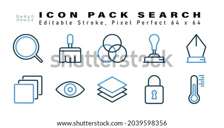 Icon Set of Search Two Color Icons. Contains such Icons as Pen Tool, Blend Mode, Eye, Layer etc. Editable Stroke. 64 x 64 Pixel Perfect