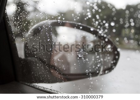 auto glass and water drop during driving car in rain