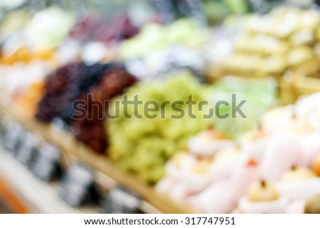 blurry fruit such as watermelon/banana/grapes supermarket/mall for background and shopping fashion and shopping food