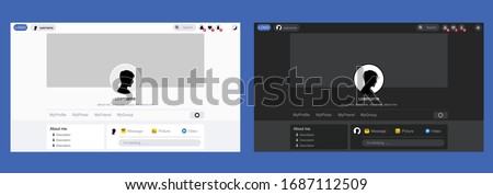 Profile pages on social media inspiration from facebook in 2020, vector have two styles is dark mode and lite mode.