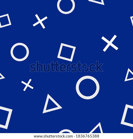 Seamless pattern blue background include with cross, triangle, square and circle symbol.