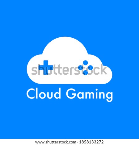 Cloud with gamepad button isolate on blue background, flat design concept, cloud gaming computer concept.