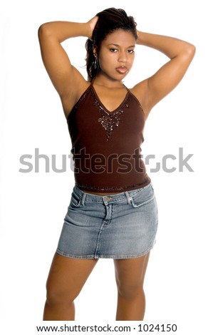 Sexy inner city African American woman in a denim skirt