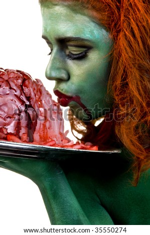 Sexy female zombie loves her Brains