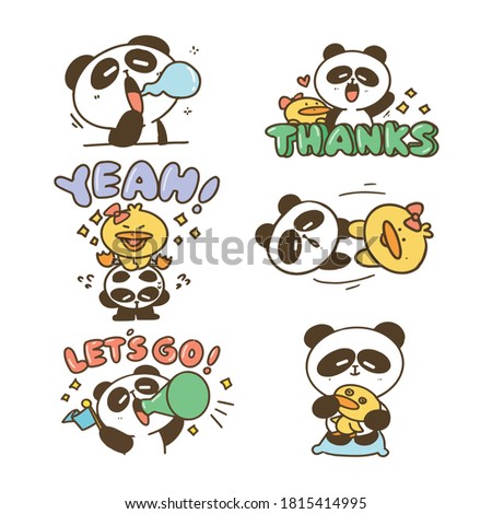 Cute Funny Adorable Duck and Panda Kid Doodle Vector Illustration Sticker Collection 2. Best for Digital Sticker, Project, Asset, Print.