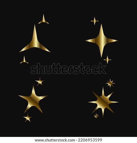 SET of four Flat sparkling stars, golden vector star wink template sused in effect and celebrated template on dark background