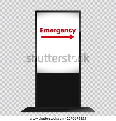 LCD display mock up on transparency background, with emergency text on screen, Digital kiosk LED display ViewSonic, industry-standard PC, electronic poster with blank screen