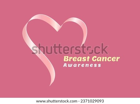 Heart ribbon with text-Breast cancer awareness, Realistic pink ribbon, breast cancer awareness symbol, vector illustration