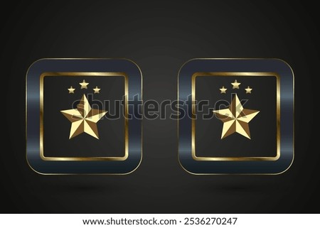 Two Luxury and Premium star buttons check list options concept, and set of two gold stars rectangle enclosed in a rounded square frame. banner vector illustration