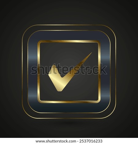 A Luxury and Premium Check button check list option concept, and A gold checked rectangle enclosed in a rounded square frame. banner vector