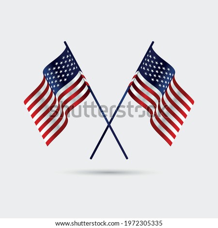 Two realistic USA flags crossed together - Vector illustration