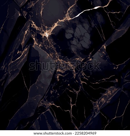 Black marble texture design, colorful dark marble surface, curved golden lines, bright abstract background design - Vector