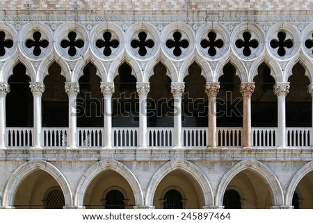 Venetian Gothic architecture: rhythmic composition, fragment of lancet-window of the palace Ca\' d\'Oro