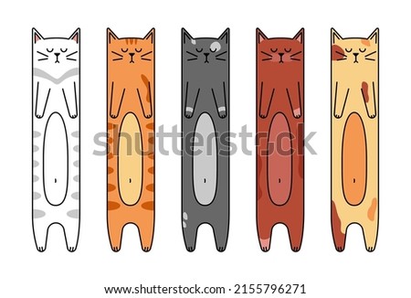Vector cartoon cat bookmarks collection. Cute pet bookmarks set in flat style