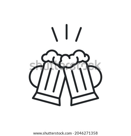 Cheers icon. Clinking two stein glasses of beer isolated on white background. Pub, bar-related icon. Vector illustration