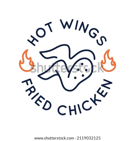 Hot wings logo, icon. Lined fried chicken wings icon designed for related steak houses and restaurants. Vector illustration