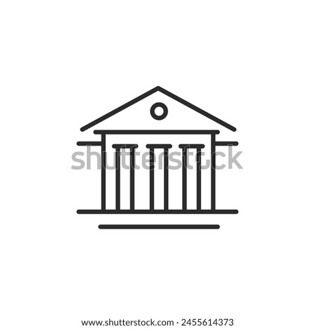 Bank Building icon. A clean, minimalistic depiction of a classic bank facade with pillars, representing financial institutions. Ideal for use in sectors related to finance. Vector illustration