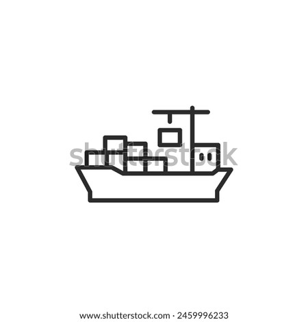 Cargo ship icon with shipping containers, representing sea freight, maritime trade, and global logistics. Ideal for use in shipping industry materials, global commerce contexts. Vector illustration 