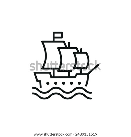 Sailing ship icon. Stylized image of a classic tall ship, reminiscent of the age of exploration and sea trade. Ideal for use in maritime themes, historical travel content. Vector illustration