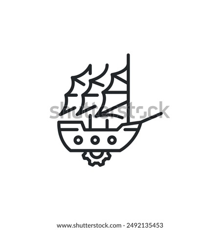 Sailing ship icon. Stylized image of a classic tall ship, reminiscent of the age of exploration and sea trade. Ideal for use in maritime themes, historical travel content. Vector illustration