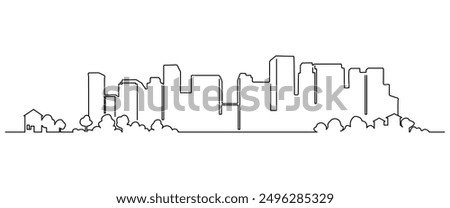 City in one continuous line drawing. One line poster. Outline city silhouette. For interior design and presentations . Vector illustration.