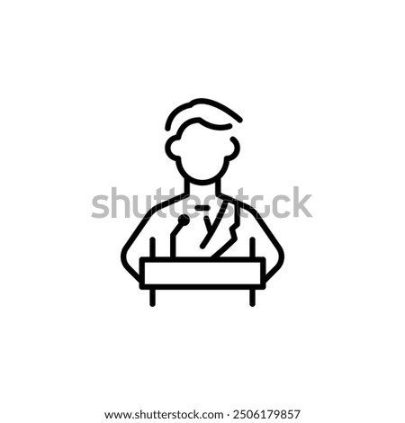 Public speaker icon. Simple public speaker icon representing a person giving a speech or presentation at a podium, perfect for social media, app, and web design. Vector illustration.