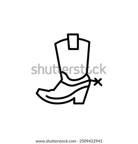 Cowboy boot icon. Simple outline of a cowboy boot with a spur, representing classic western footwear. Ideal for use in country-themed designs, ranch logos, and fashion projects. Vector illustration