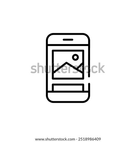 Mobile photo display icon. Minimalist vector illustration of a smartphone screen showing an image, representing photo viewing, mobile gallery, and digital photography