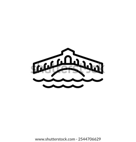 Venetian bridge icon. Simple line art illustration of a famous bridge over water, inspired by Venice iconic architecture. Perfect for cultural themes related to Italy. Vector illustration