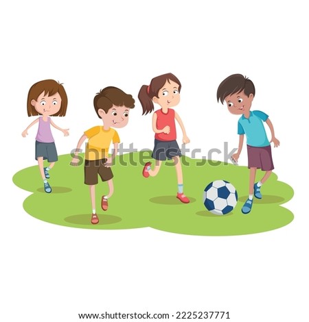 children playing football cartoon vector illustration 