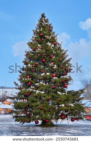 Similar – Foto Bild Großer festlich geschmückter Weihnachtsbaum auf dem Weihnachtsmarkt