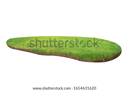 3d green curved land with brown soil, isolated on background isometric view,3d land, 3d land isolated on white back ground for social media designs