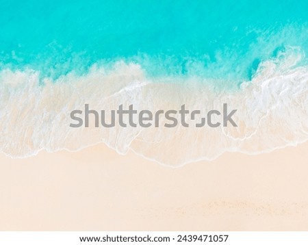 Similar – Image, Stock Photo Aerial top down view of boat moored at secluded white sand beach with coconut palm trees and surreal turquoise blue shallow lagoon around. Travel exotic paradise concept