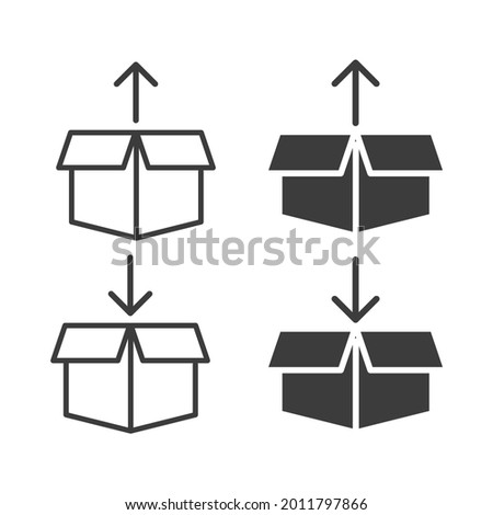 vector inbox and outbox, bottom and top box, logistics package delivery icon