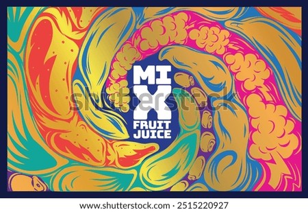 Mix fruit juice mock up and vector Orange vector paint splash circle on white background, Mix fruit art 