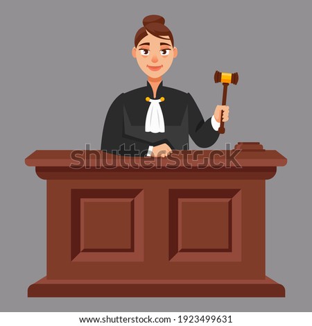 Female judge in cartoon style. Illustration of judicial process.