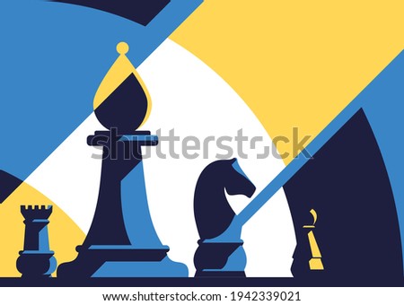 Banner template with different chess pieces. Strategy concept art in flat design.