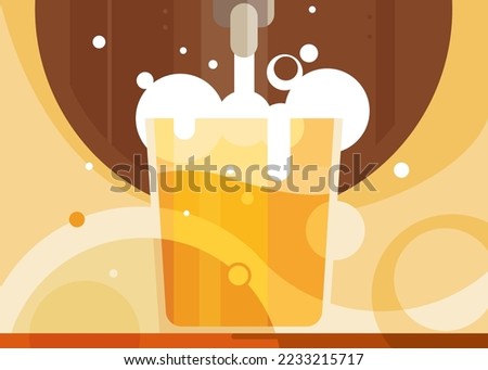 Banner with glass filled with beer. Placard design in abstract style.