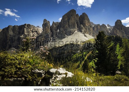 European alps, Italian Dolomites Panorama during a bright blue summer day