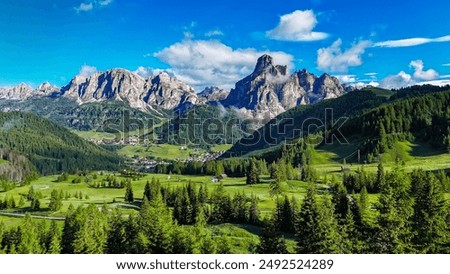 Similar – Image, Stock Photo green Mountain landscape in the summer with trees and blue sky in the Alps Switzerland beautiful background on a sunny day