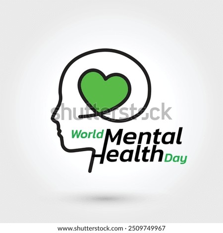 World Mental Health Day concept illustrate with the green ribbon that is the international symbol to become mental health awareness. Important day on 10 October.