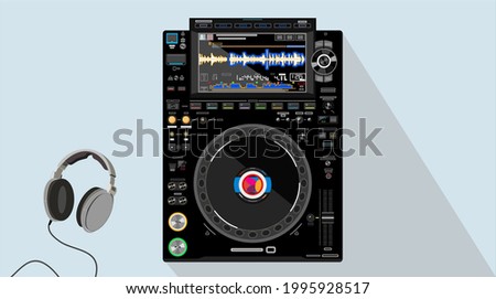 Musical DJ CD-player. Background for DJ posters. Icon for online store. DJ- image for printing on a t-shirt. Vector detail CDJ-3000. Image for application on a smartphone case. Nightlife theme. 