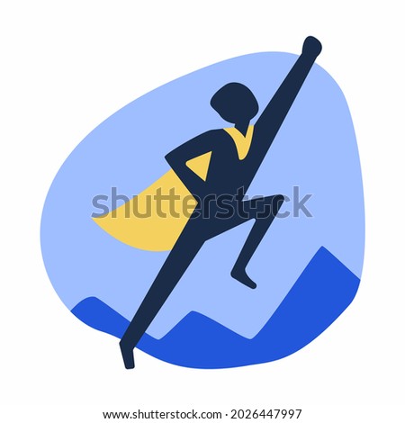 Super hero icon. A man flies over the mountains. Problem solver. Vector, symbol, illustration. Business management logo. Office emblem. For the site, for the application.
