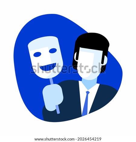 HR icon. The man took off his mask. Employee psychology theme. Vector, symbol, illustration. Business management logo. Office emblem. For the site, for the application.