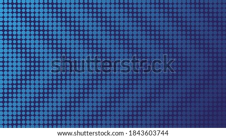 Minimal blue halftone background. Circles, dots of various diameters with diagonal stripes in the form of repeating arrows. Vector illustration.