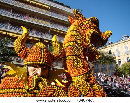 MENTON, FRANCE - MARCH 5: A carnival float in \