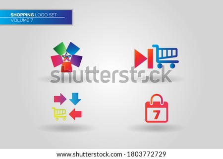 Abstract Colorful Shopping Logo Set Template for Your Company, Business, Association, Community. Shopping Calendar. Shop Flow. Pause Shopping. Flower Shopping bags