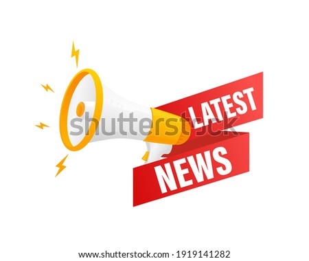 Red latest news megaphone on white background for flyer design. Vector illustration in flat style.