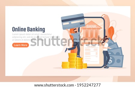 Line banking people for account page design. Isometric vector illustration. Bank online. Vector illustration.